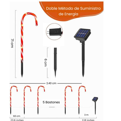 Bastones Solares Navideños (Pack x 5)