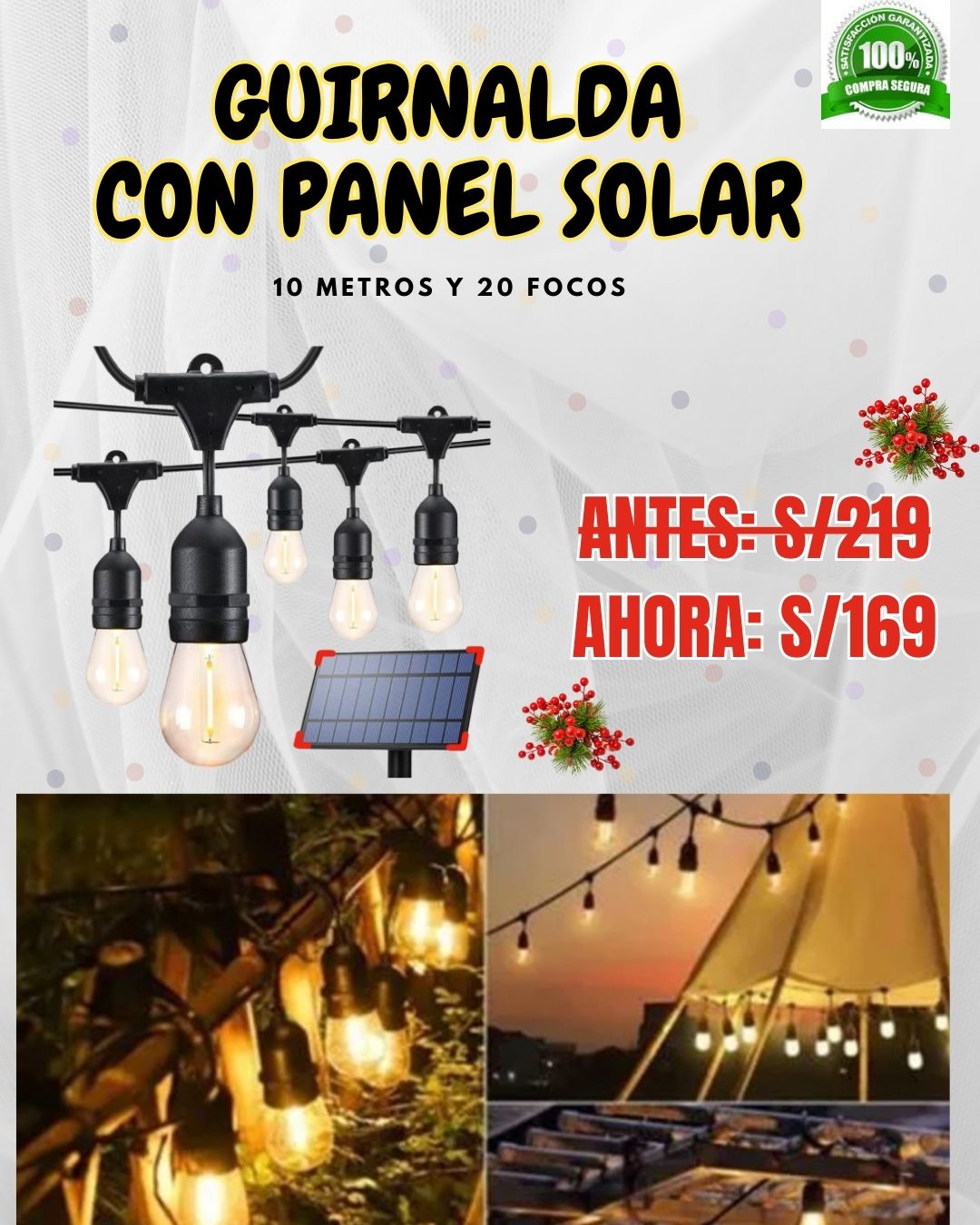 Guirnalda con Panel Solar (10 metros) ✅ Envío Gratis